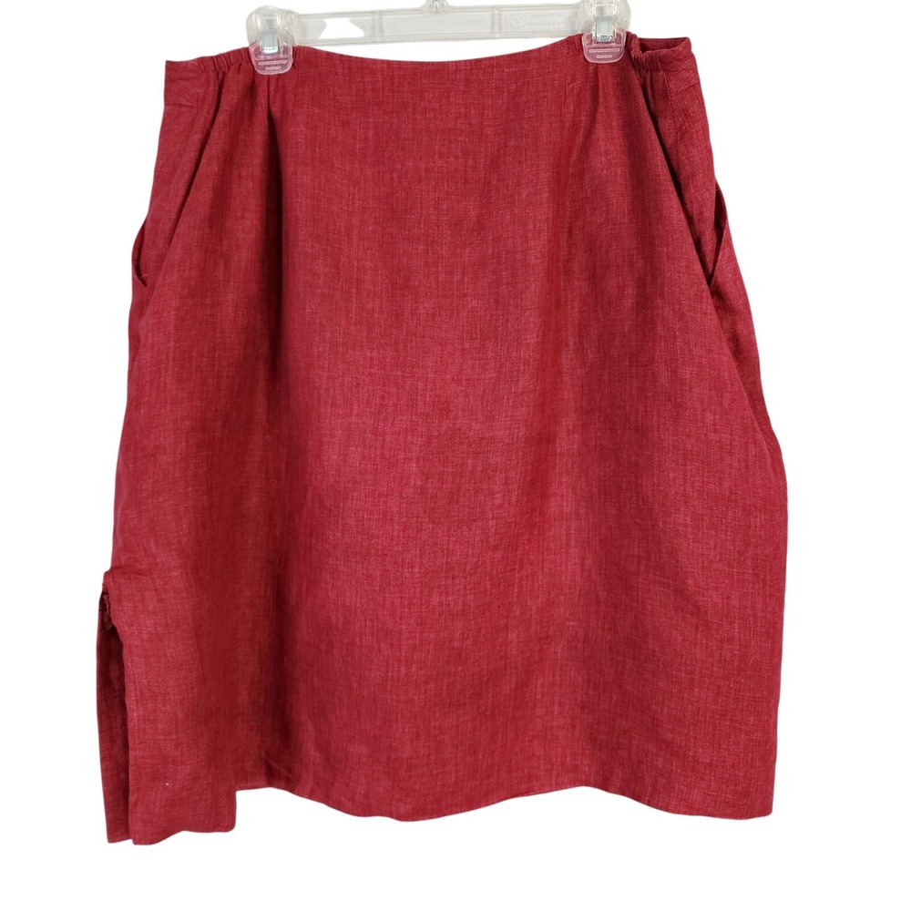 Vtg JONES NEW YORK Size 16 Petite Burgundy 100% Linen USA made Pencil Skirt flaw